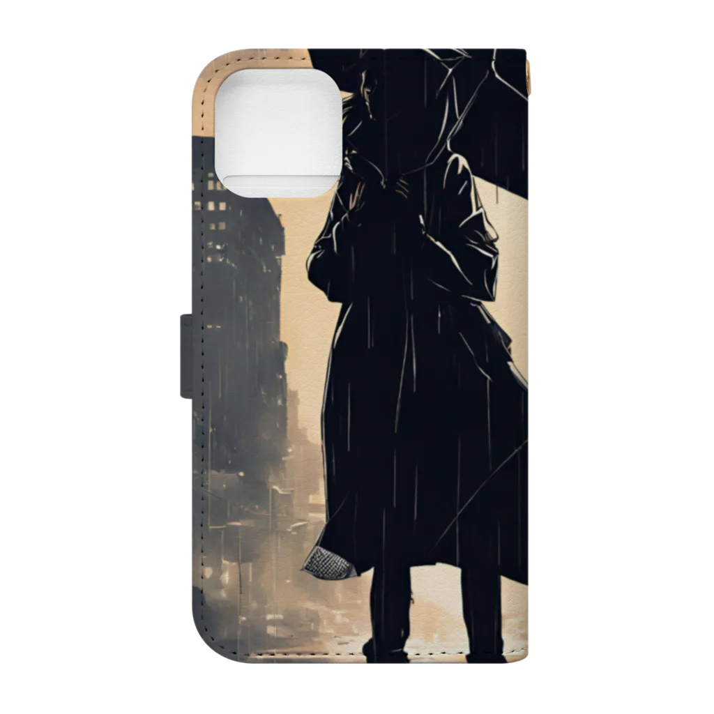 まこめのお店の雨の日の女の子 Book-Style Smartphone Case :back