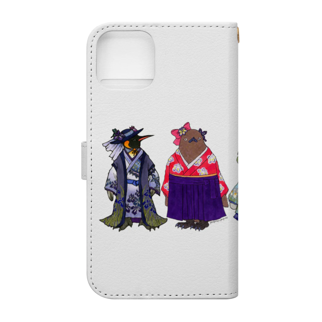 ヤママユ(ヤママユ・ペンギイナ)のいずれ菖蒲か杜若₋Aptenodytes Kimono Penguins- Book-Style Smartphone Case :back