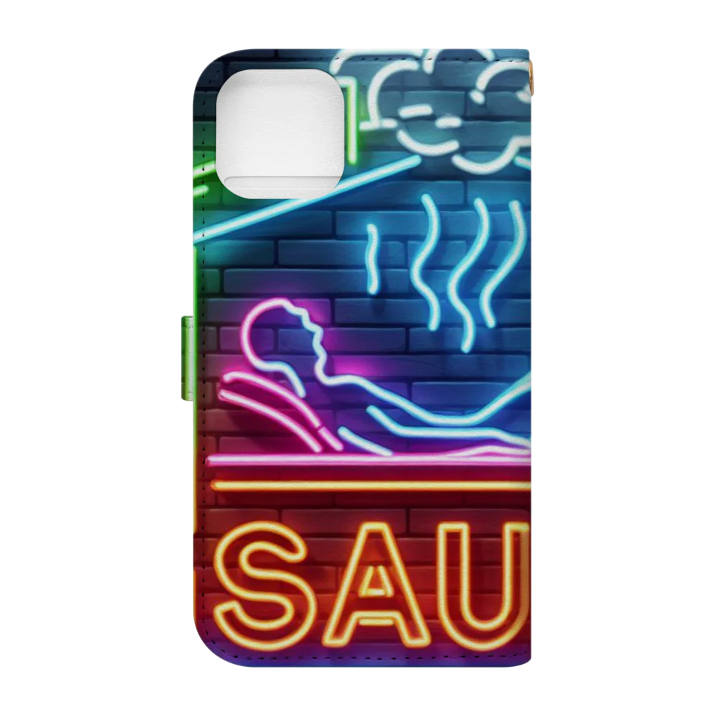 N SAUNA LOGOのネオン風サウナロゴ2 手帳型スマホケースの裏面