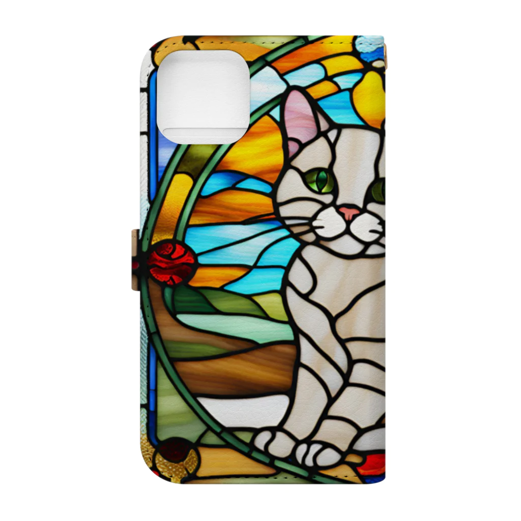 Ren05の猫のイラストグッズ【ステンドグラス風】 Book-Style Smartphone Case :back