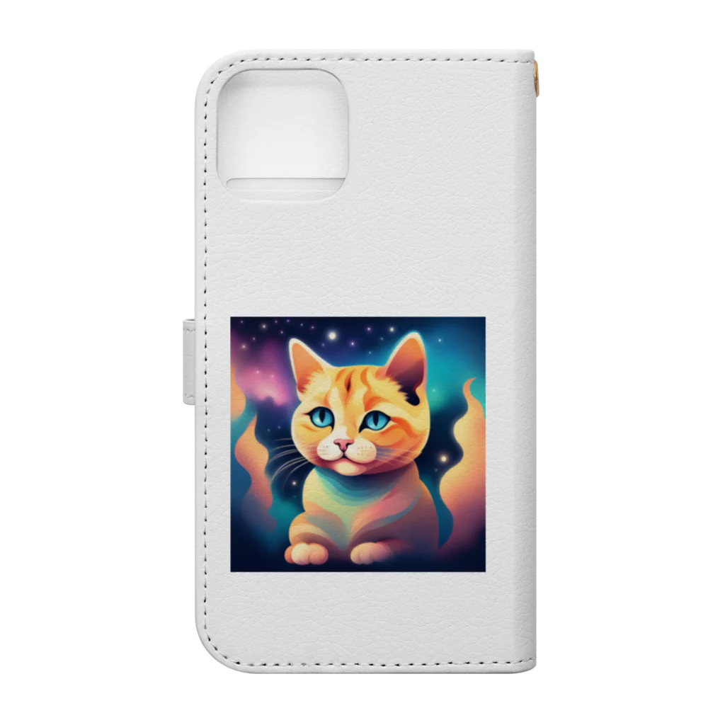 猫の憩い場の夜空を見つめる猫 Book-Style Smartphone Case :back