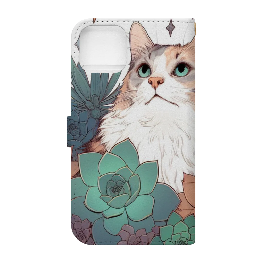 わんにゃんsucculentの猫と多肉 Book-Style Smartphone Case :back