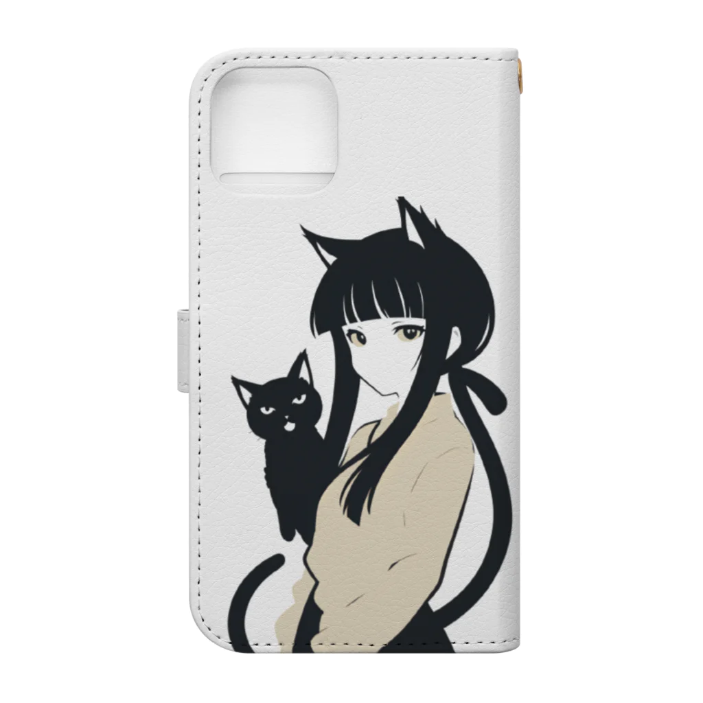 ChamarelliArtの黒猫の少女 手帳型スマホケースの裏面