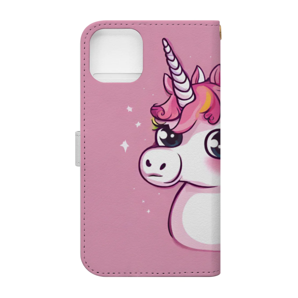 unicorn_dreamsの夢の国のピンクのユニちゃん 手帳型スマホケースの裏面