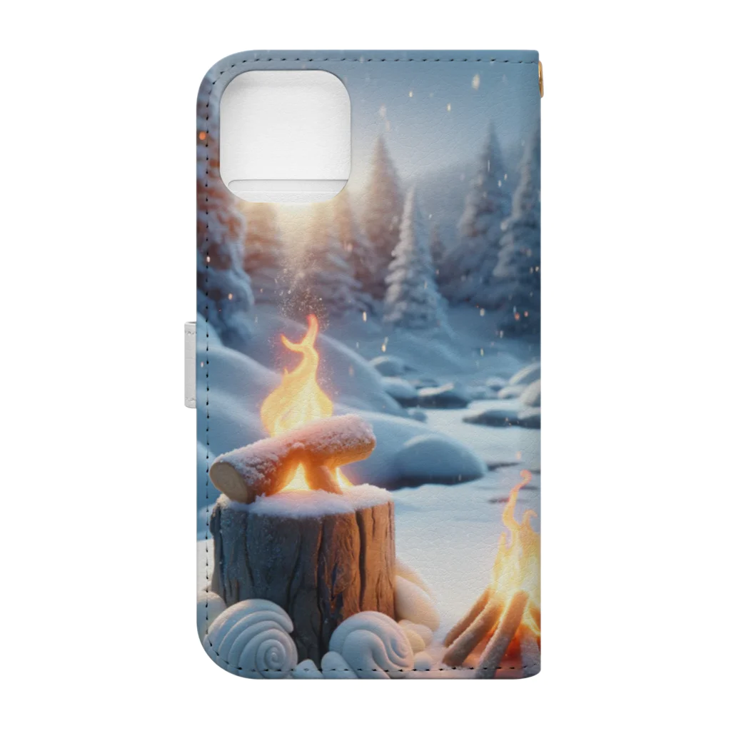 さとさんの雪ウサギと白うさぎと焚火 Book-Style Smartphone Case :back