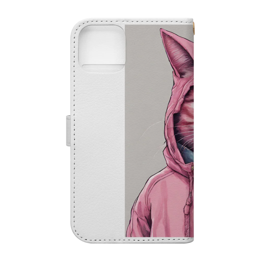 Peach-Pieのパーカーを着たピンク猫 Book-Style Smartphone Case :back