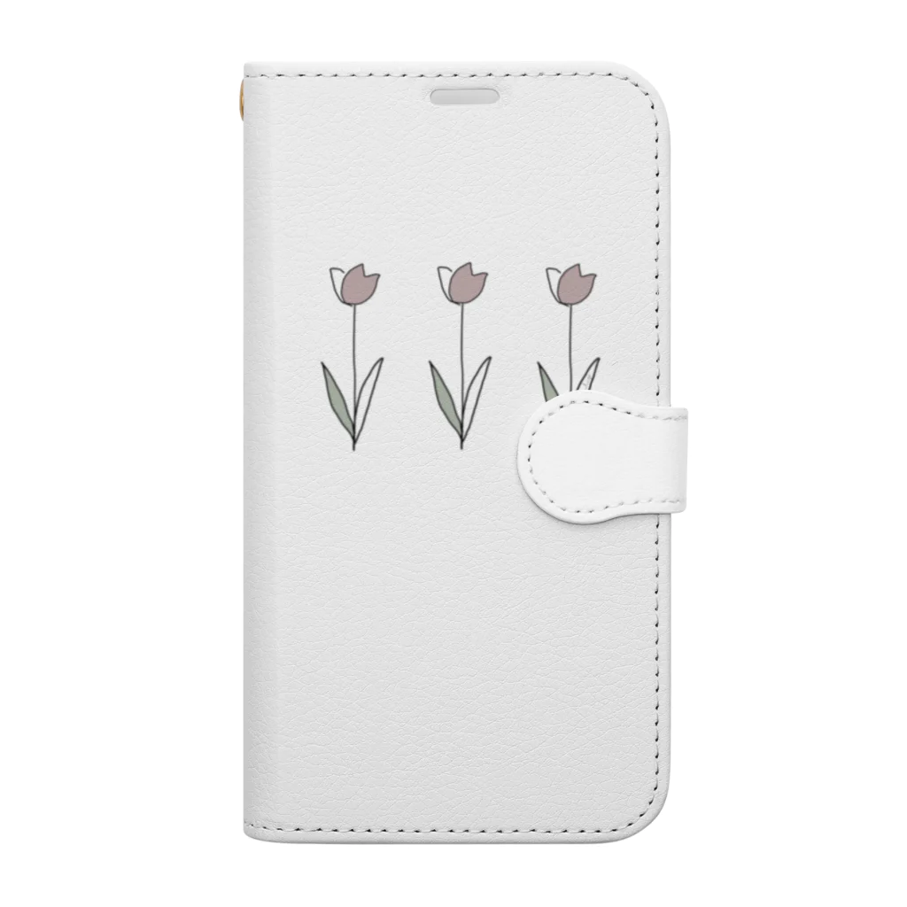 rilybiiのThree Tulip Art dusty pink 手帳型スマホケース