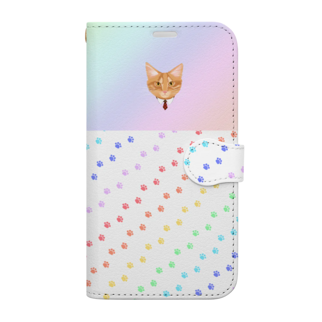 アトリエ『猫虹彩パレット』🐈🌈🎨の【にじいろ】わんぽいんとれおんくん Book-Style Smartphone Case