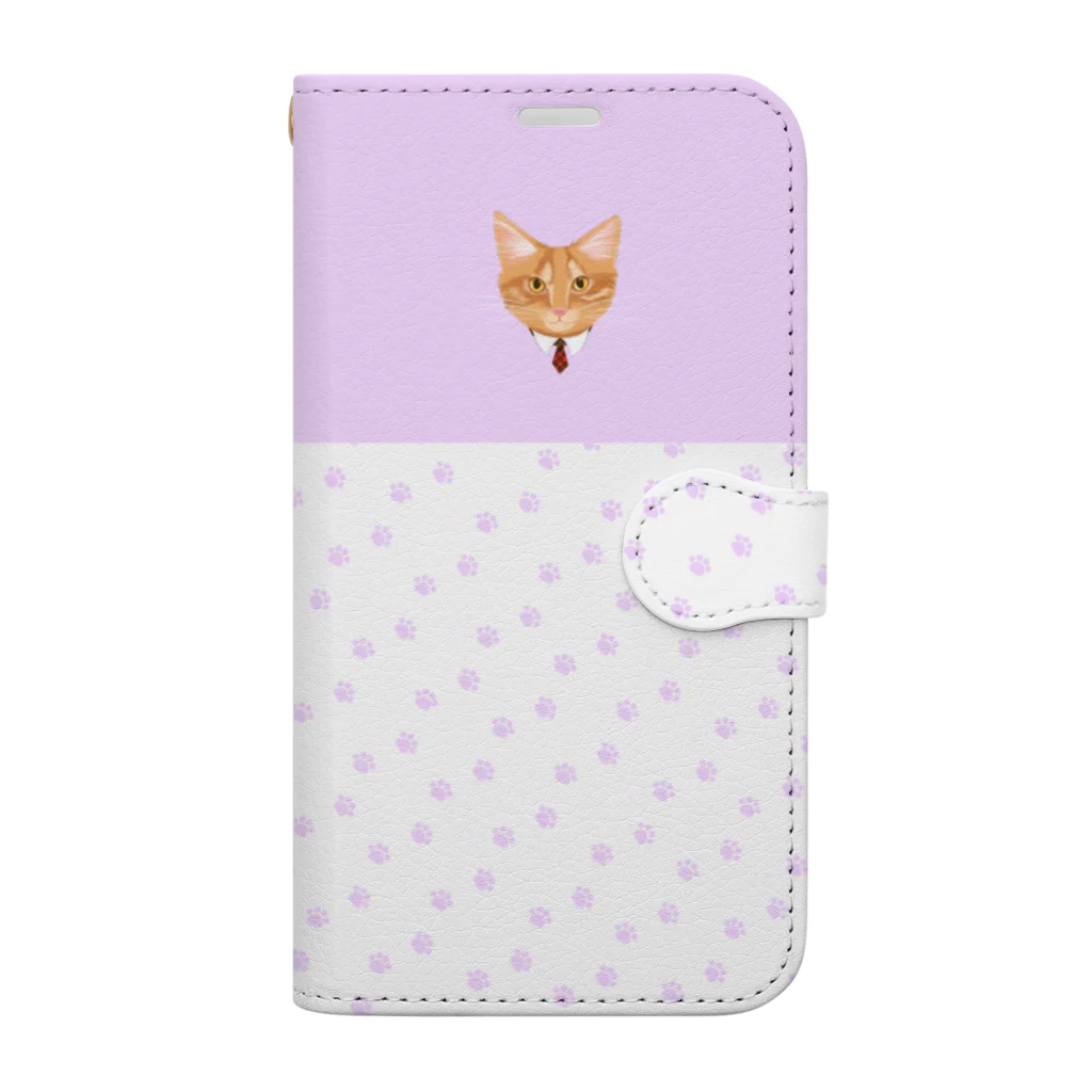 アトリエ『猫虹彩パレット』🐈🌈🎨の【むらさき】わんぽいんとれおんくん Book-Style Smartphone Case