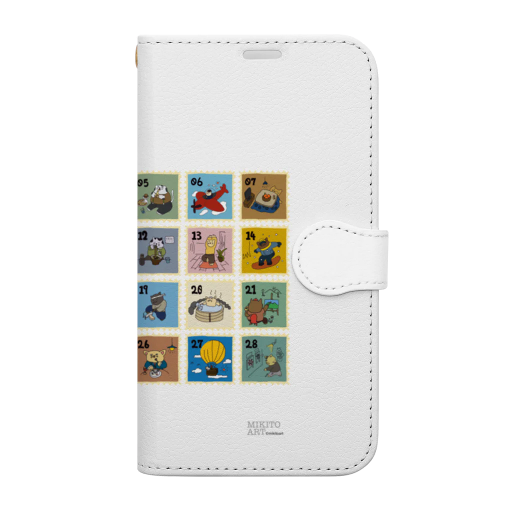 mikitoartの猫の切手風イラスト Book-Style Smartphone Case