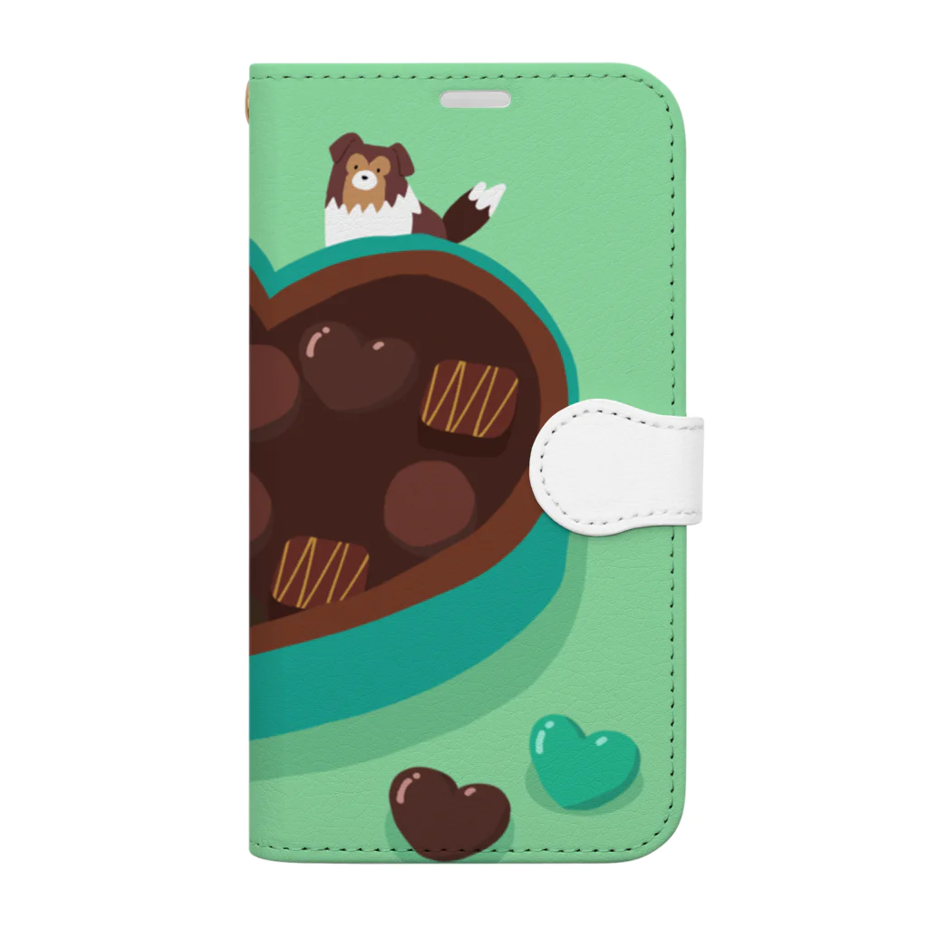 Kotetsu diary(SUZURI店)のシェルティ×チョコ(ミントカラー) Book-Style Smartphone Case