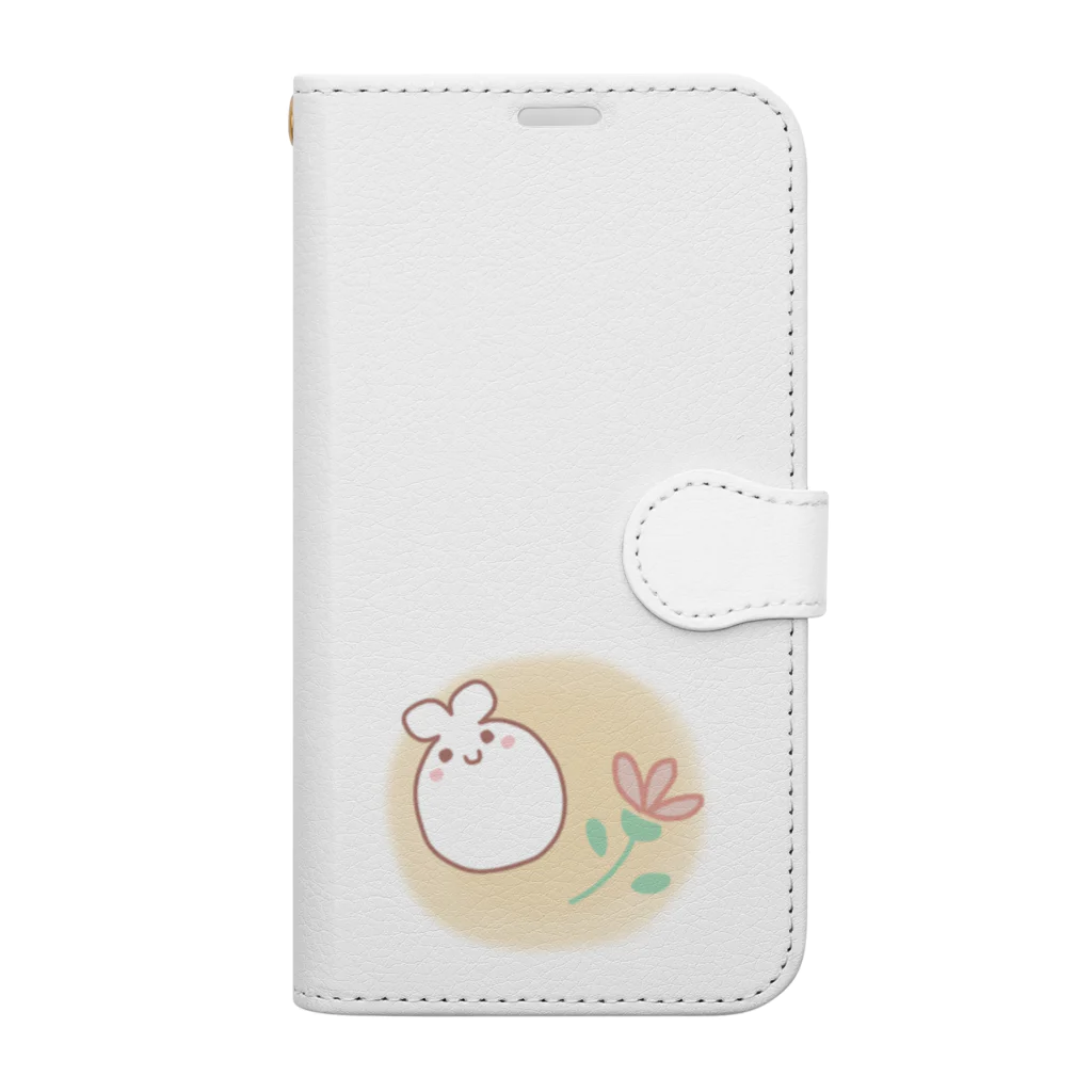 ♬もこもこほわほわeimyのおみせ♡のお花とうさぎもち。 Book-Style Smartphone Case