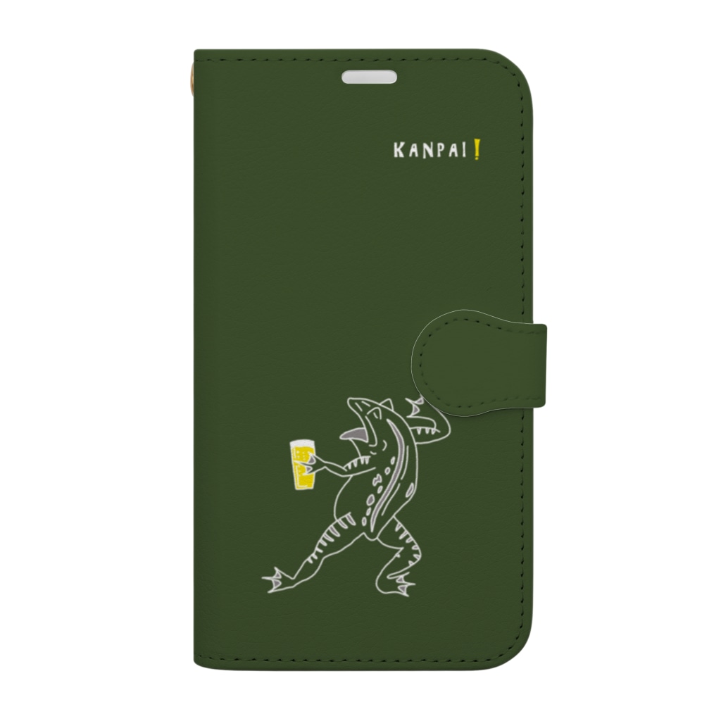 TM-3 Designの名画 × BEER（鳥獣戯画）白線画-緑 Book-Style Smartphone Case