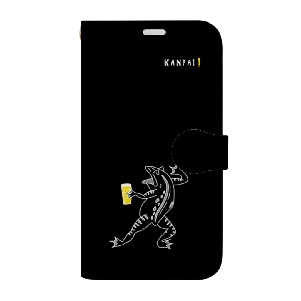 TM-3 Designの名画 × BEER（鳥獣戯画）白線画-黒 Book-Style Smartphone Case