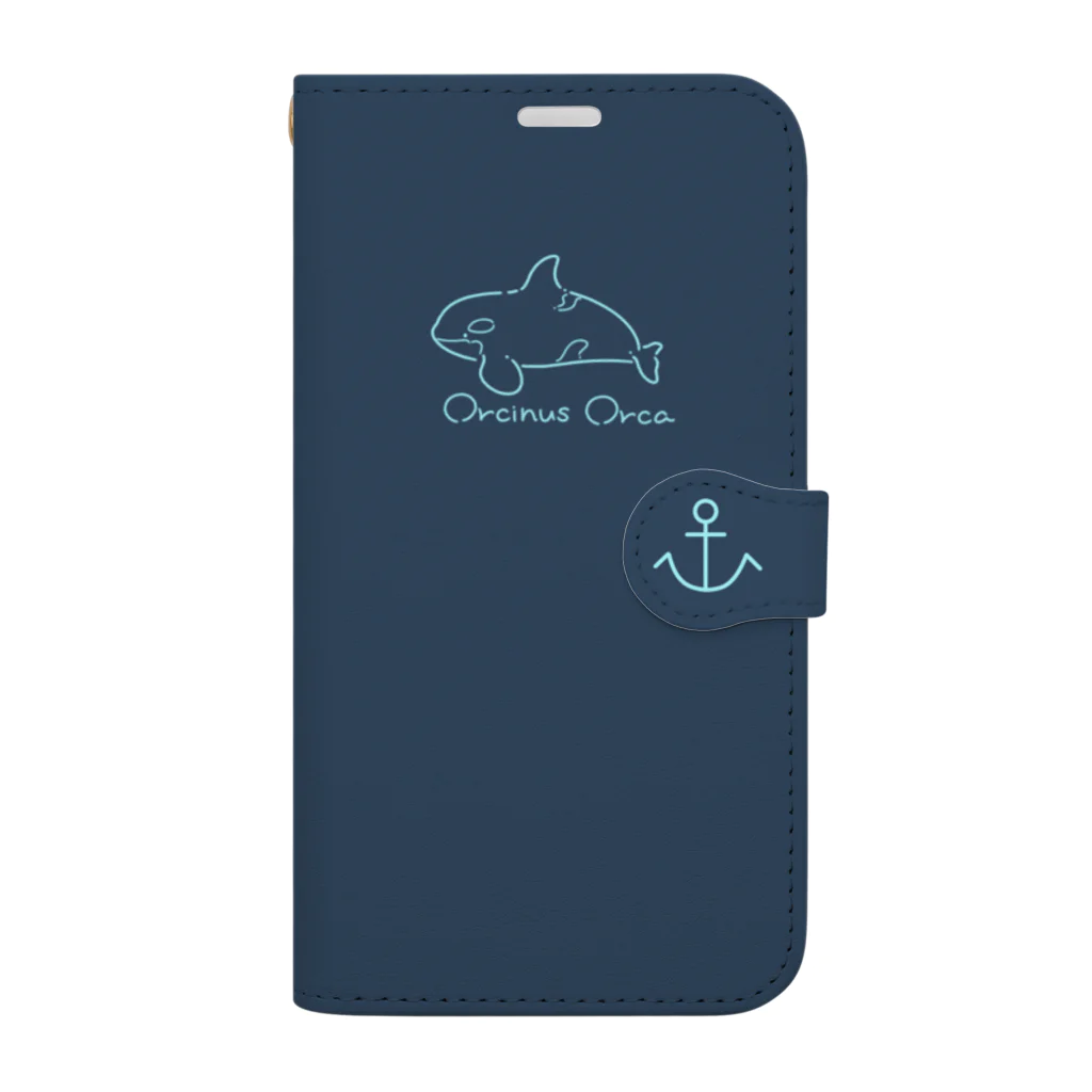 まつおるかグッズのシンプルシャチ　手帳型スマホケース（ネイビー） Book-Style Smartphone Case