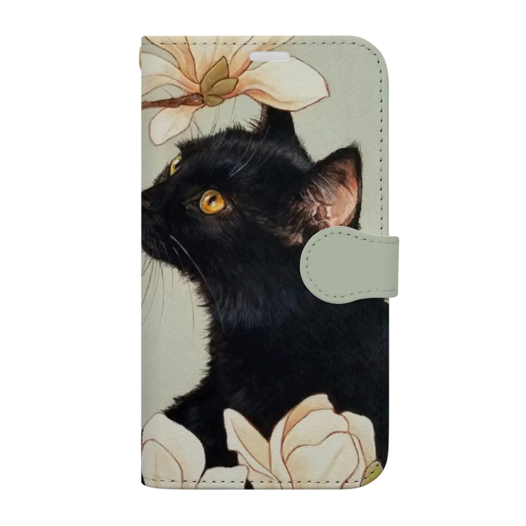 おちょぴの白木蓮と黒猫 Book-Style Smartphone Case