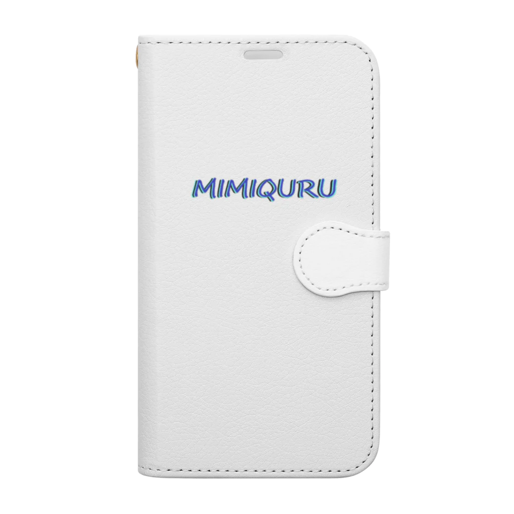  #satisfyingのMIMIQURU ミミキュル　ブルー夏文字 手帳型スマホケース