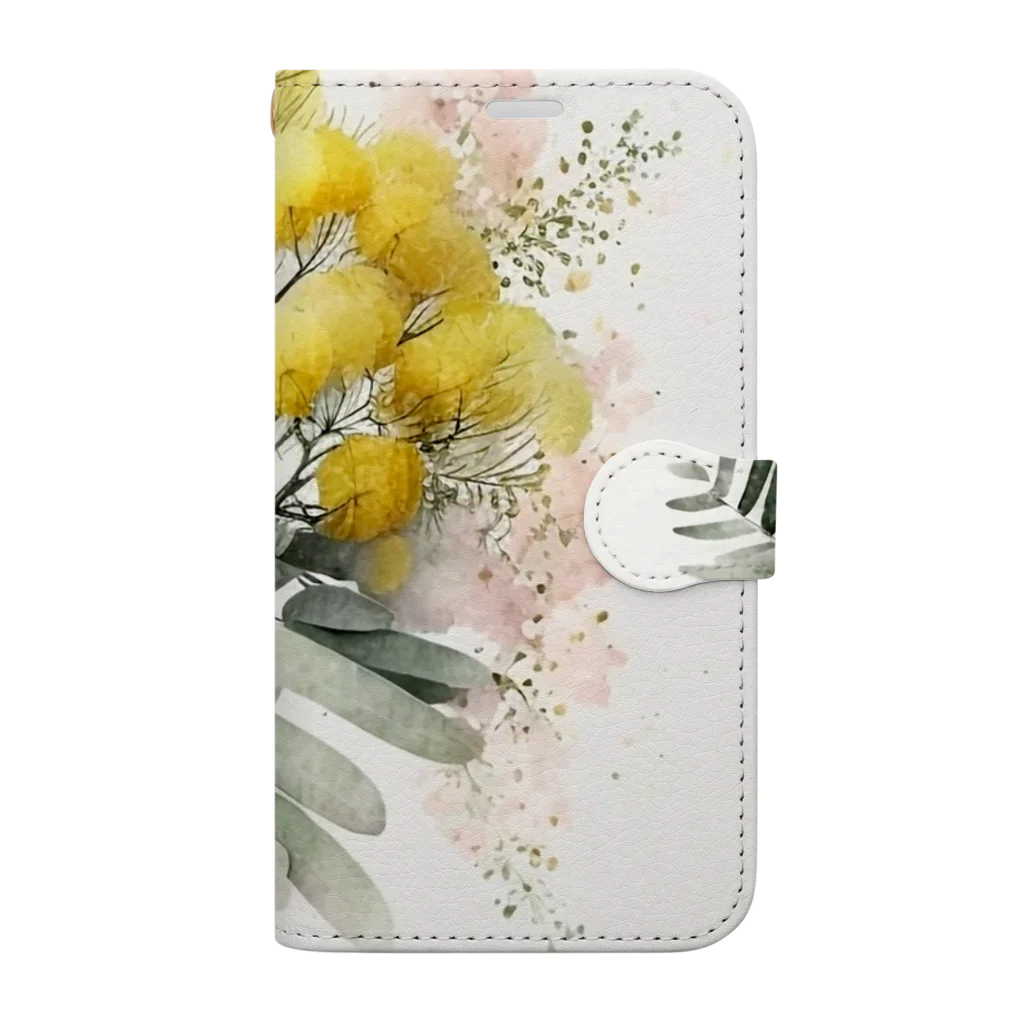 botanicalartAIの水彩画のミモザ Book-Style Smartphone Case