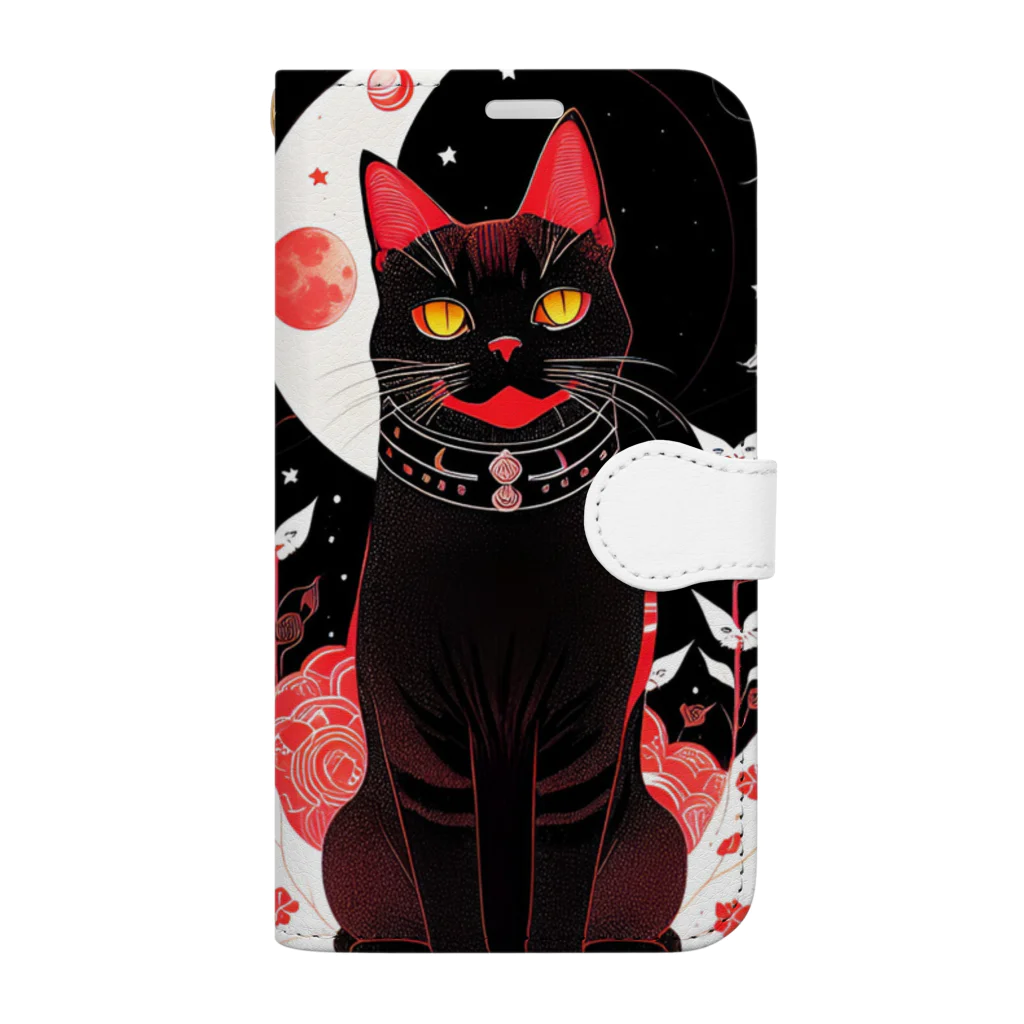 猫子猫の月と黒猫 Book-Style Smartphone Case