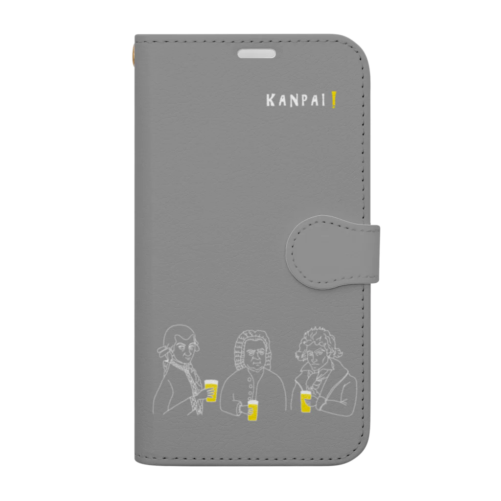 ビールとアート TM-3 Designの偉人 × BEER（三人の音楽家・イラスト下）白線画-グレー Book-Style Smartphone Case