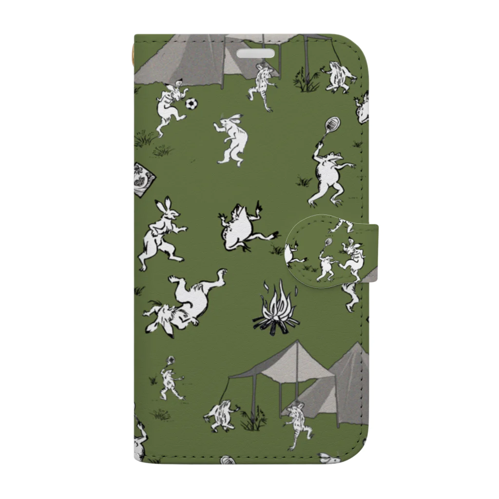 WAMI ARTの野営(キャンプ)　鳥獣戯画パロディオリーブ Book-Style Smartphone Case