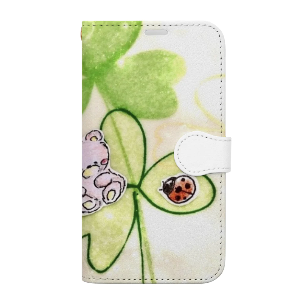 くまイラスト 春くぅのてんとう虫さん、こんにちは Book-Style Smartphone Case