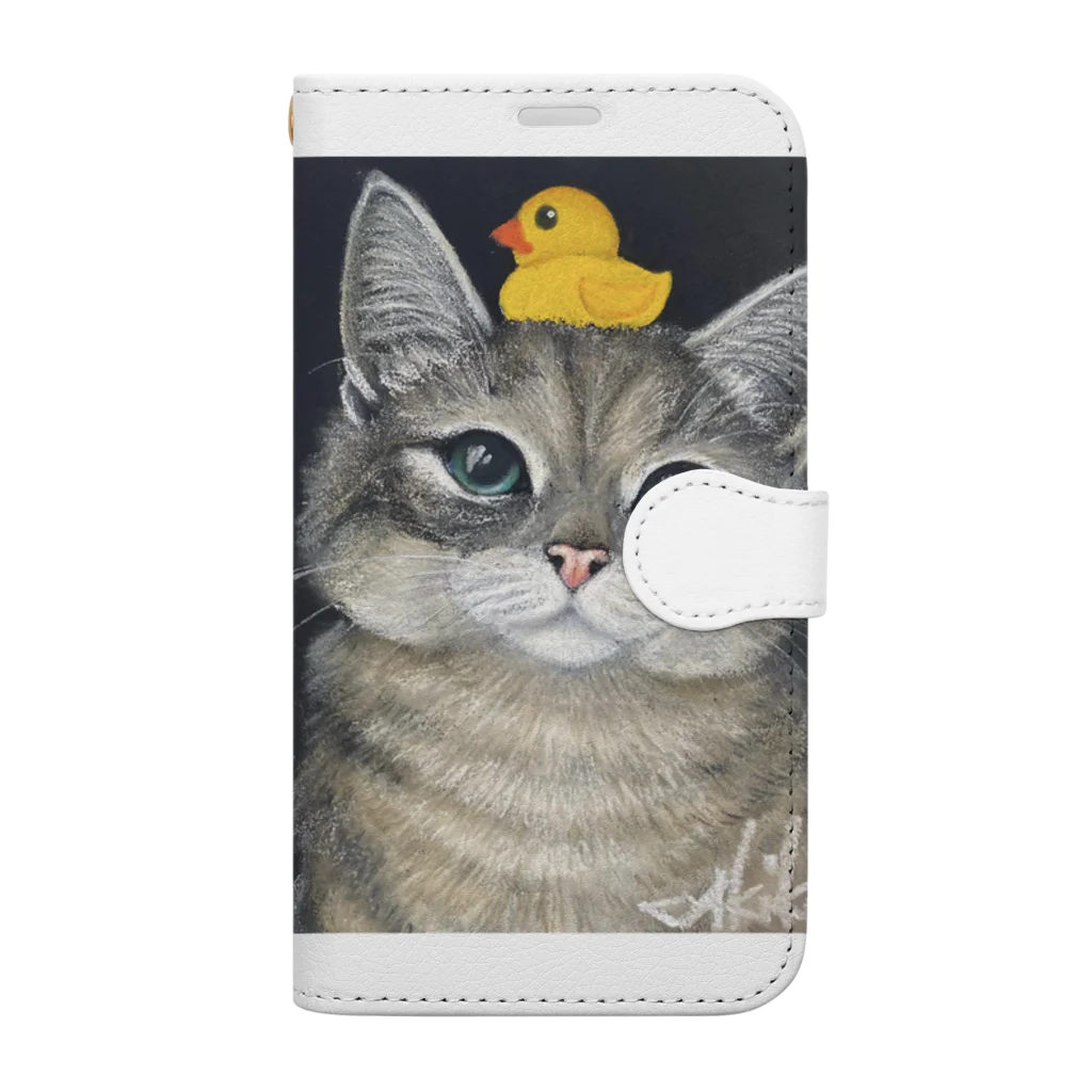 錦鯉野アキコのアヒル乗せられがち猫 Book-Style Smartphone Case