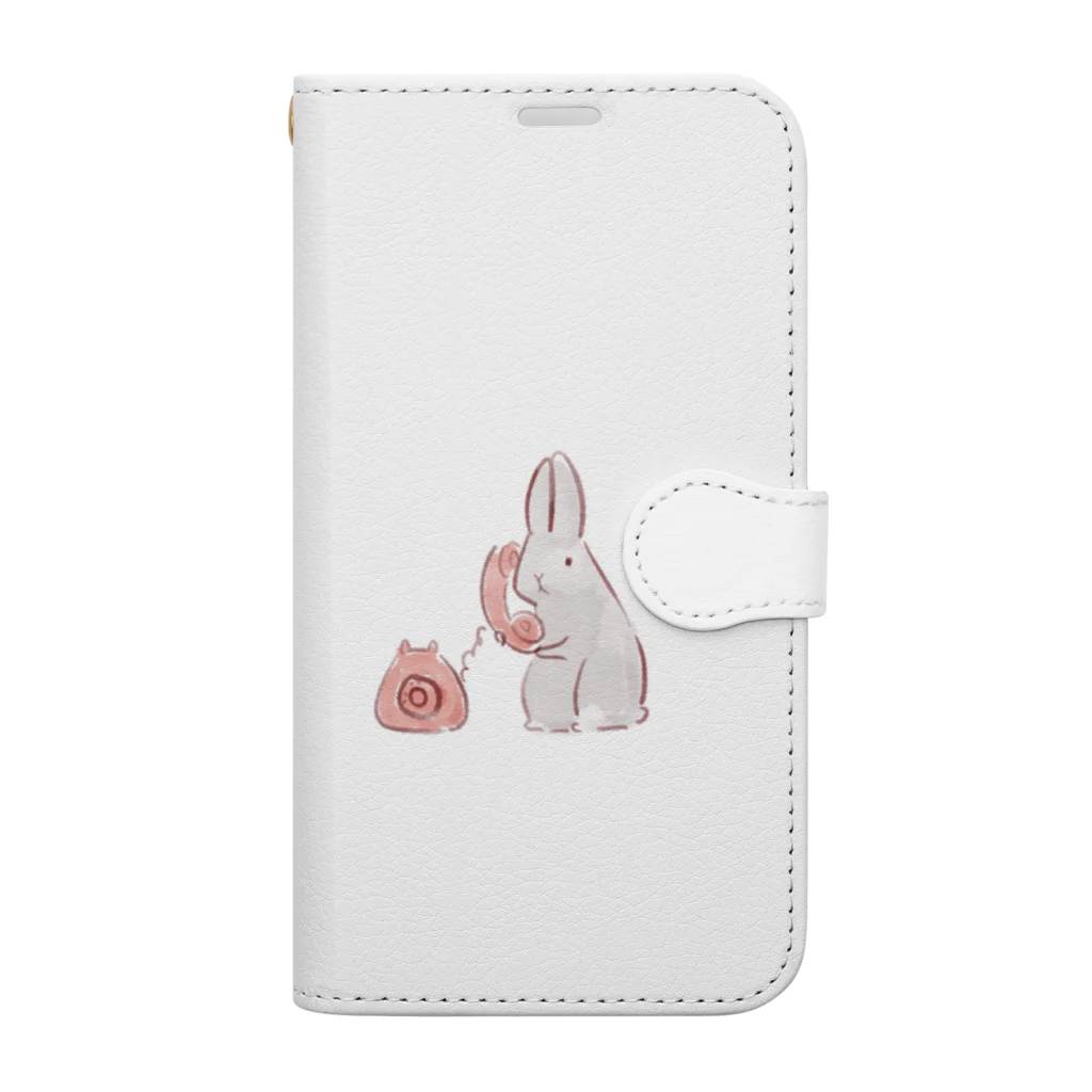 つぶらどっとこむ。のおでんわうさぎ　グレー Book-Style Smartphone Case