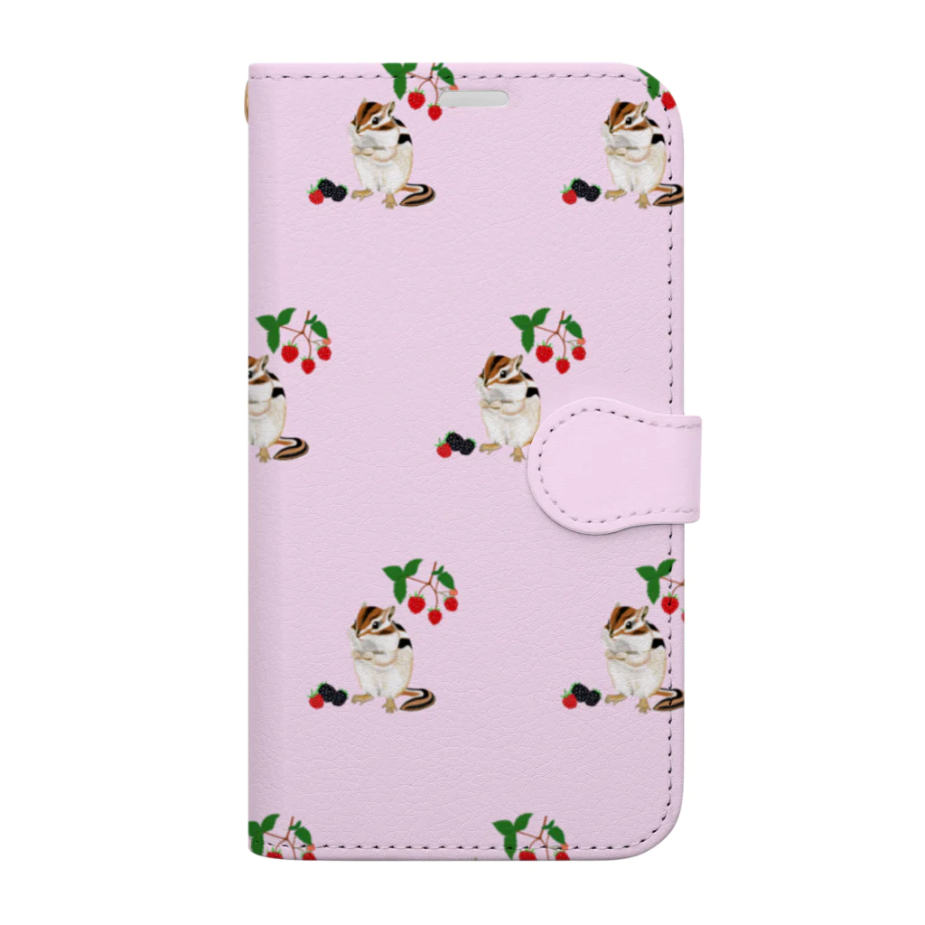 PERIDOTの木苺とシマリス（ピンク） Book-Style Smartphone Case