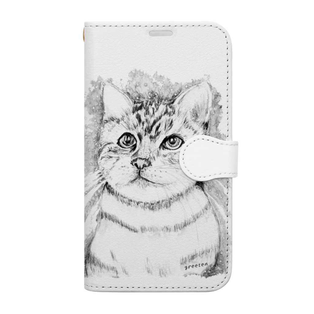 greetenのアート猫　モノクロ　 Book-Style Smartphone Case