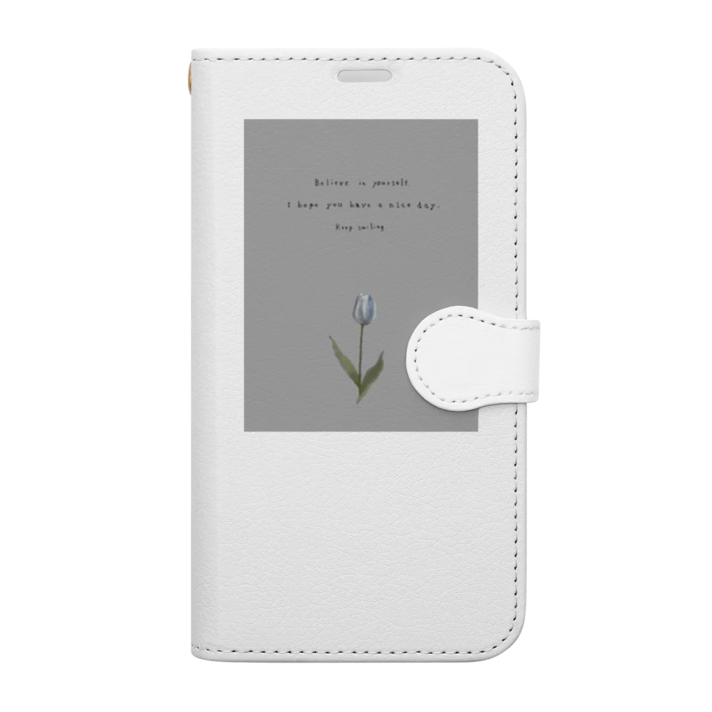 rilybiiのTULIP, white gray blue . 手帳型スマホケース