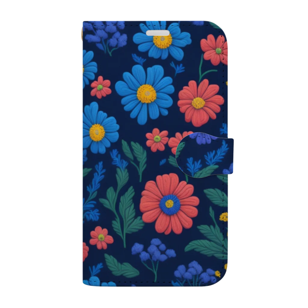 _Anzuの3D　花々　ブルー×ピンク Book-Style Smartphone Case