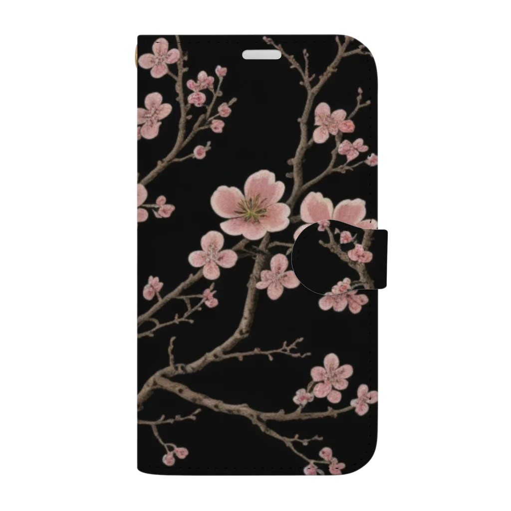 _AnzuのSakura　×　黒 手帳型スマホケース