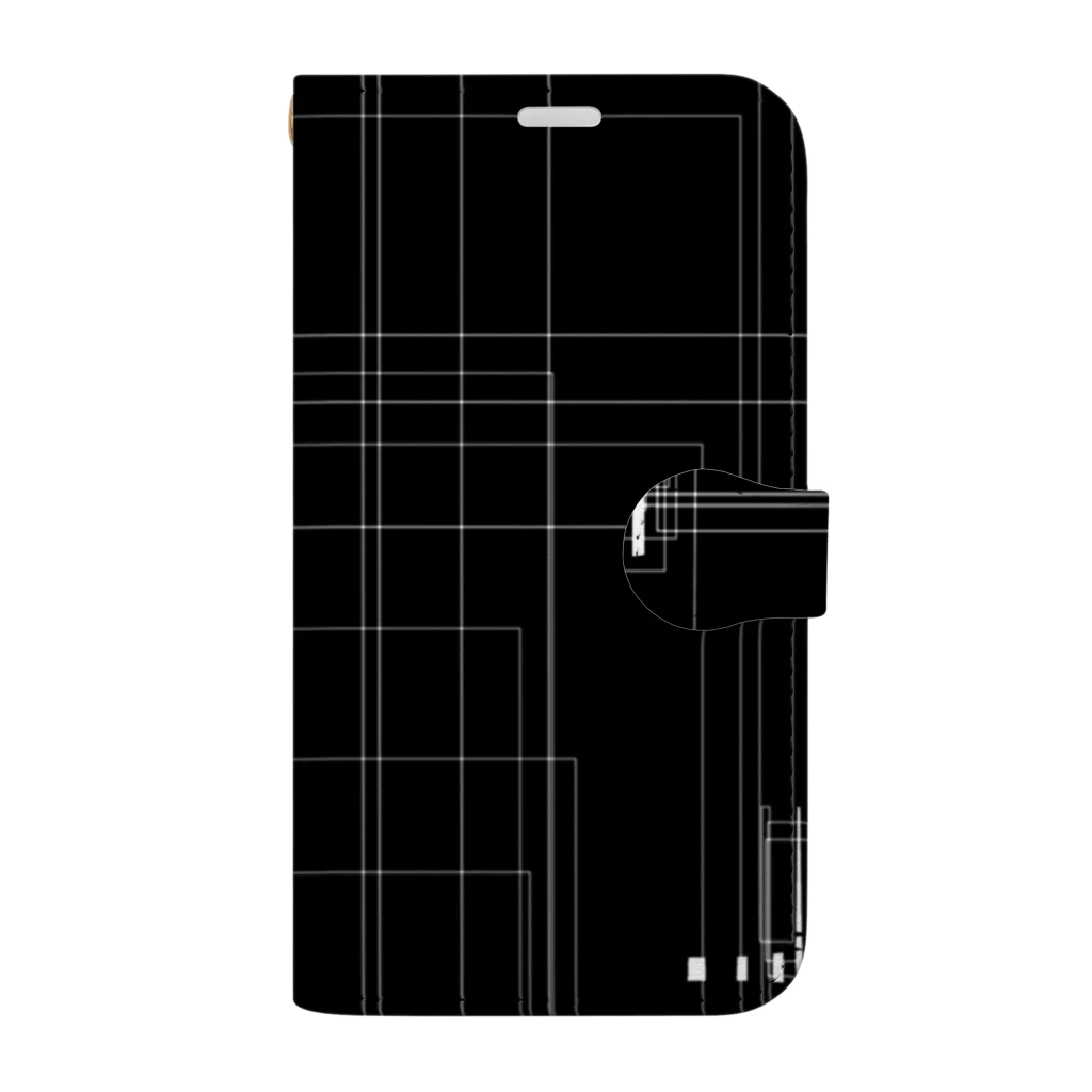 【松】黒金アートこぎん和紙和柄の96001黒ミニマムアートblack Book-Style Smartphone Case