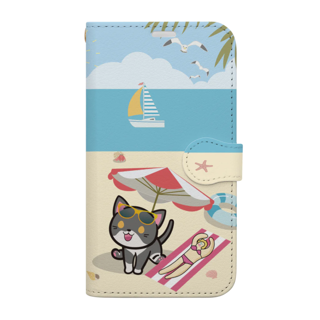 にこねこ【保護猫の保育園】のぴーたん海水浴手帳型スマホケース Book-Style Smartphone Case