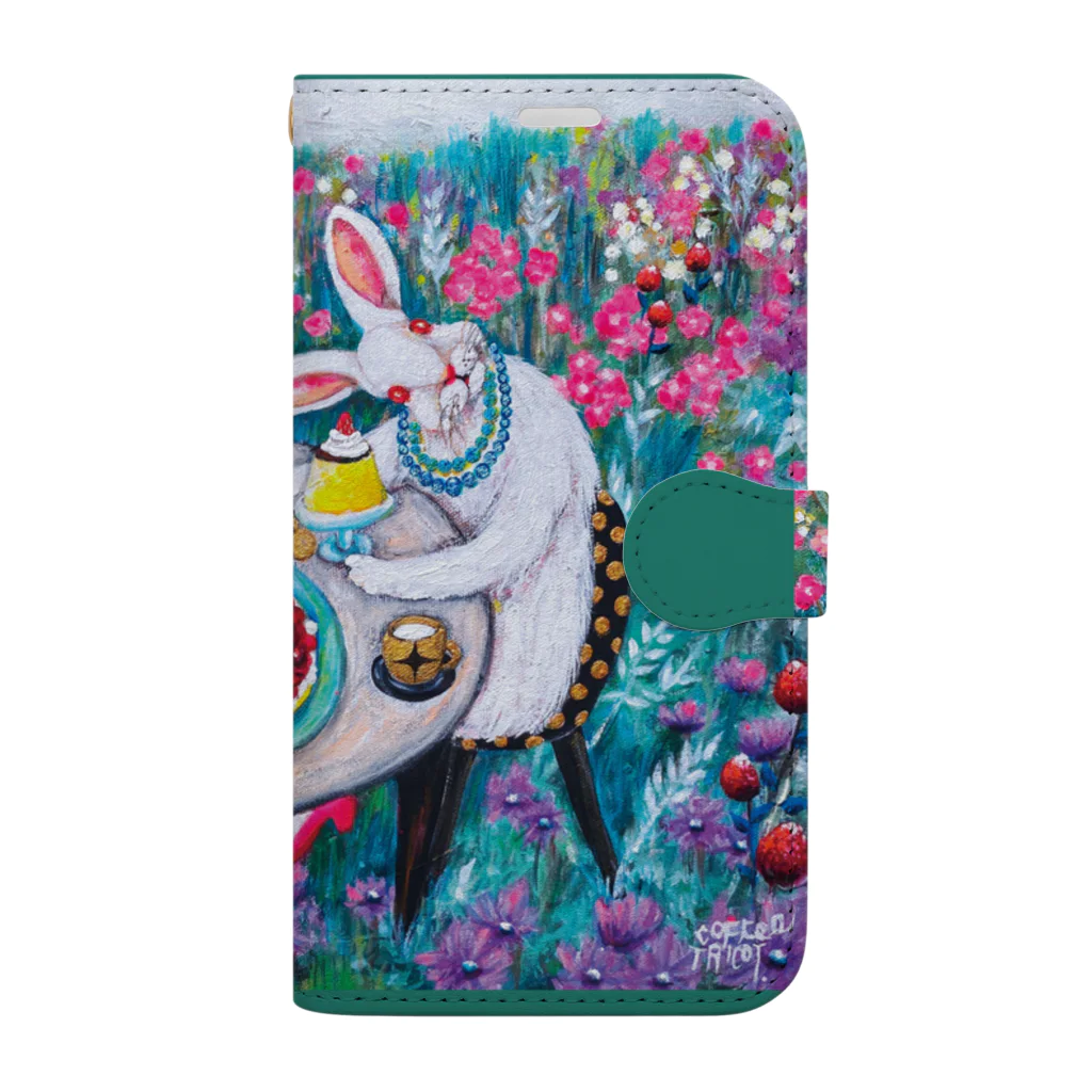 珈琲鳥子の絵のうさぎお花畑 Book-Style Smartphone Case