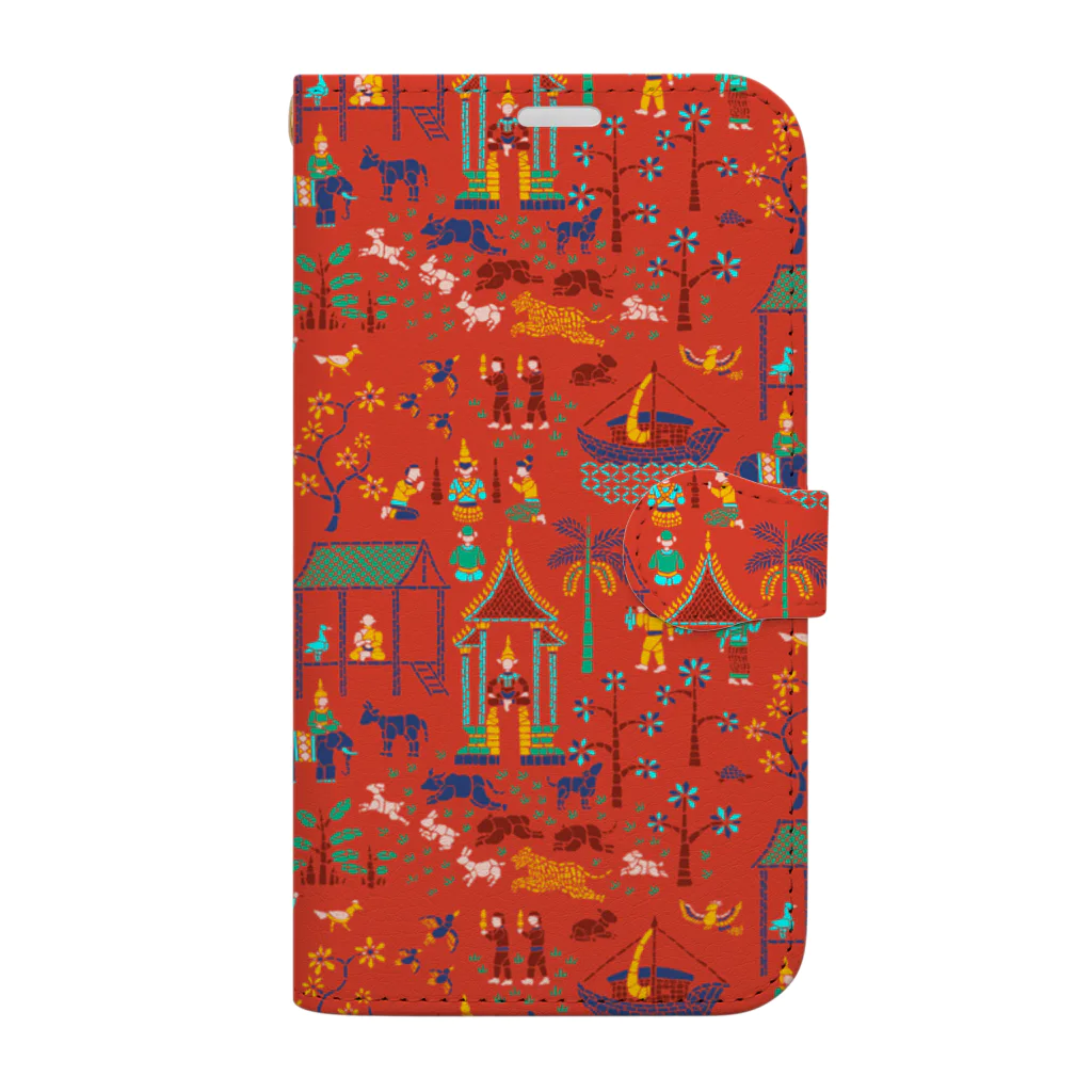 IZANAMI by Akane Yabushitaのラオスのモザイク画（パターン/赤） Book-Style Smartphone Case