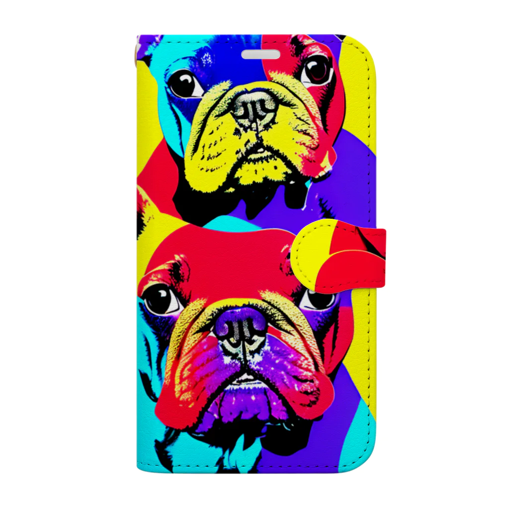 TakashiSのVivid Quartet of French Bulldogs Book-Style Smartphone Case