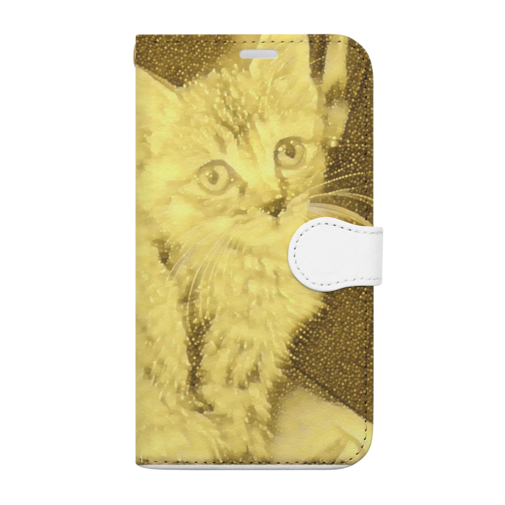 金色猫のキラキラネコ Book-Style Smartphone Case