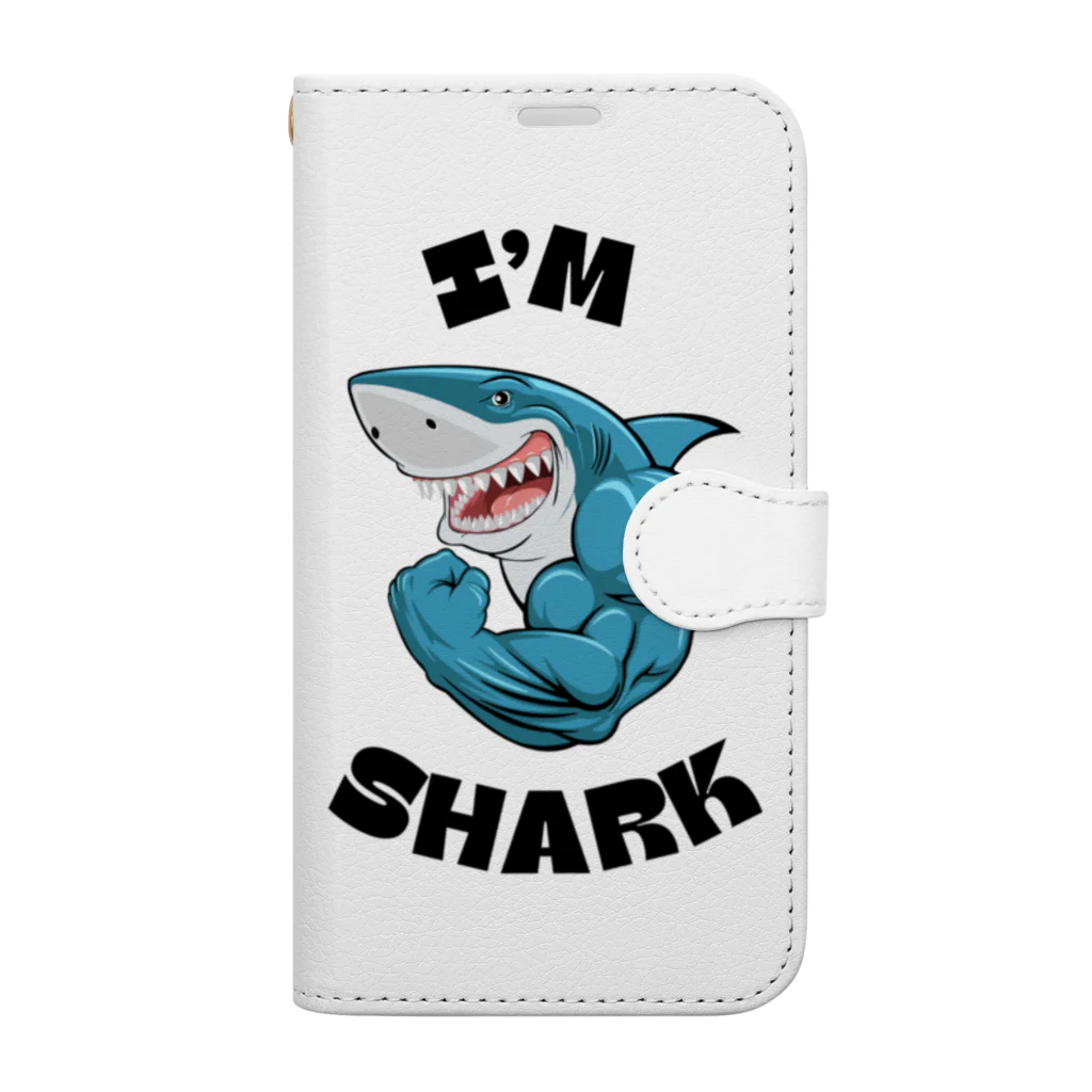 Ai蜂谷流歌によるオシャレ販売のむきむき　サメ　Shark 手帳型スマホケース