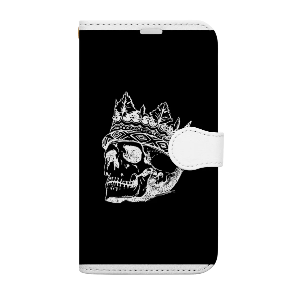 COOL&SIMPLEのBlack White Illustrated Skull King  手帳型スマホケース