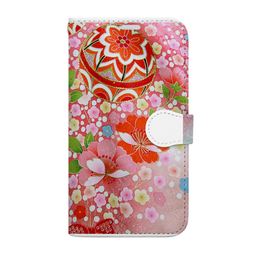 rakujuの京友禅　手毬小花　ピンク Book-Style Smartphone Case