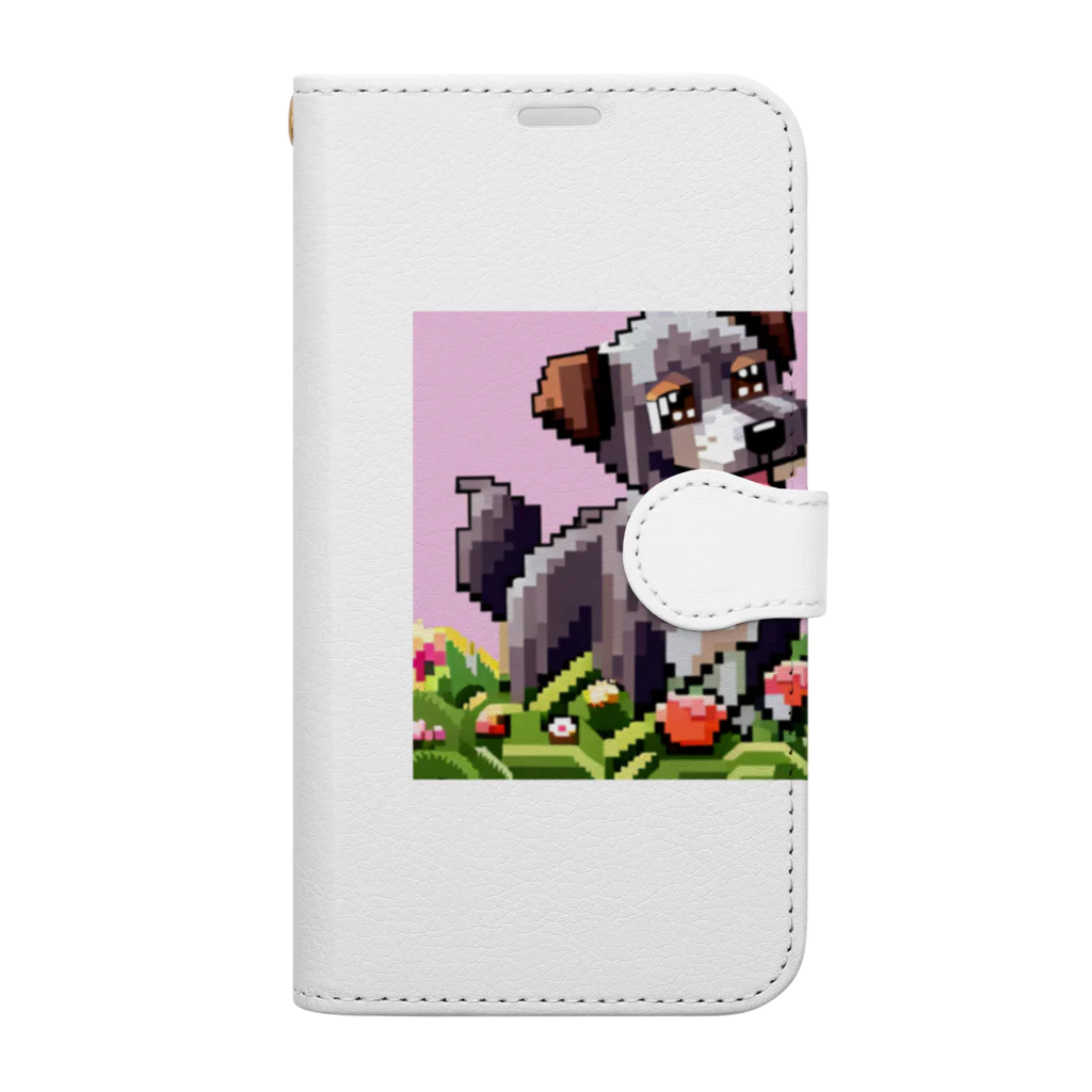 caa11052のドット絵の犬 手帳型スマホケース