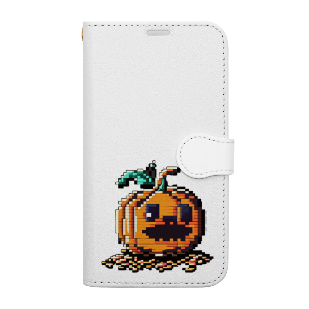 朱音琴音のドット絵のハロウィンかぼちゃのおばけ 手帳型スマホケース