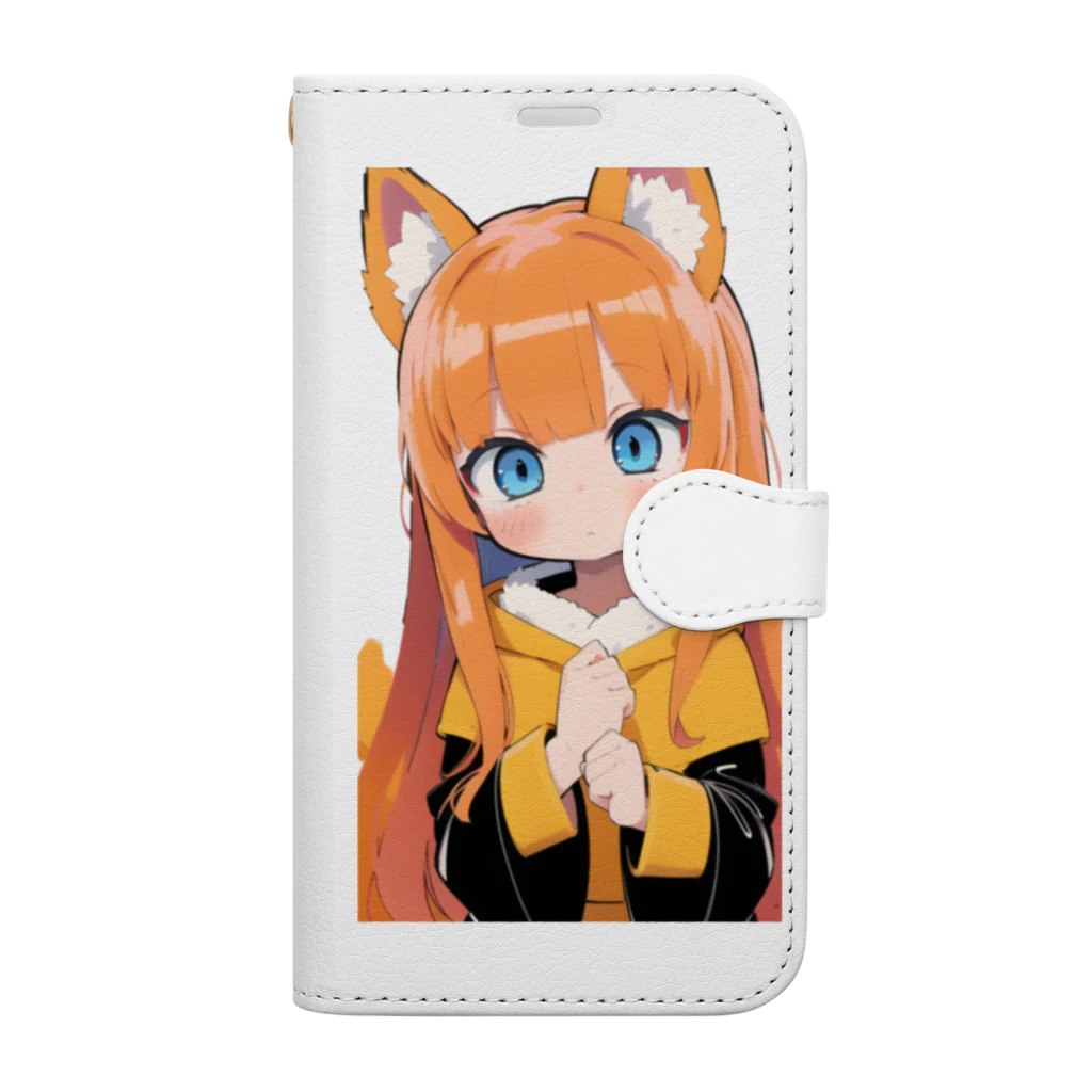 ケモ耳美少女キツネちゃん（AIart）のキュートなオレンジ髪のキツネの女子 Book-Style Smartphone Case