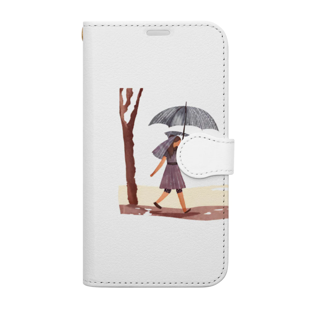 ワクワクショップ の雨降り散歩 イラスト Book-Style Smartphone Case