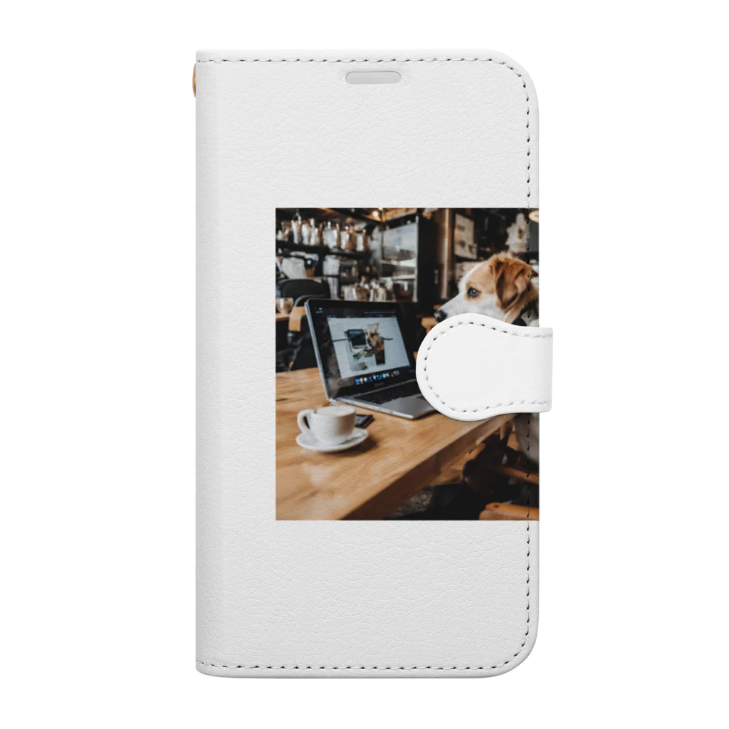 WhtJPの喫茶店でリモートワーク犬 Book-Style Smartphone Case