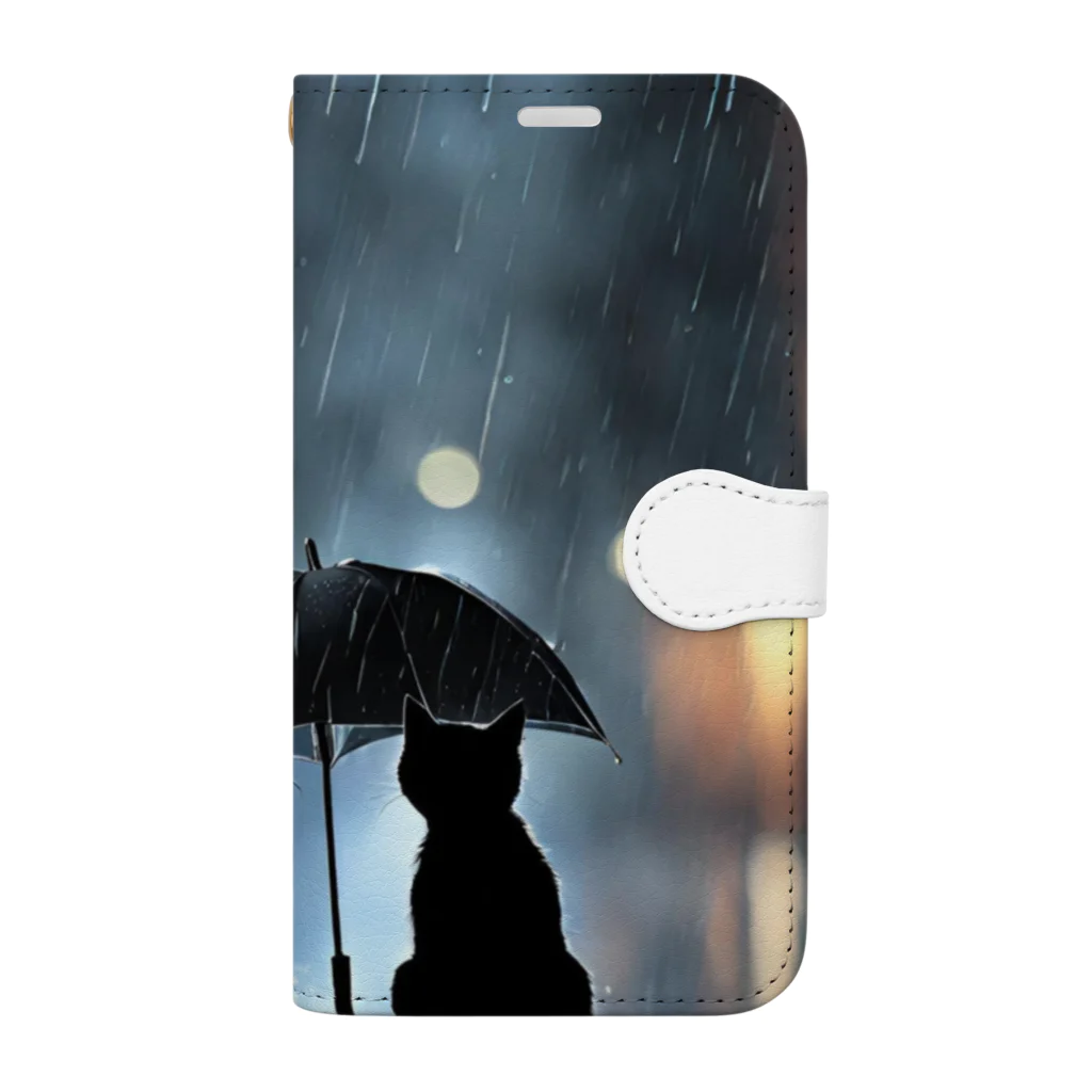 ANSの黒猫ちゃんの雨宿り Book-Style Smartphone Case