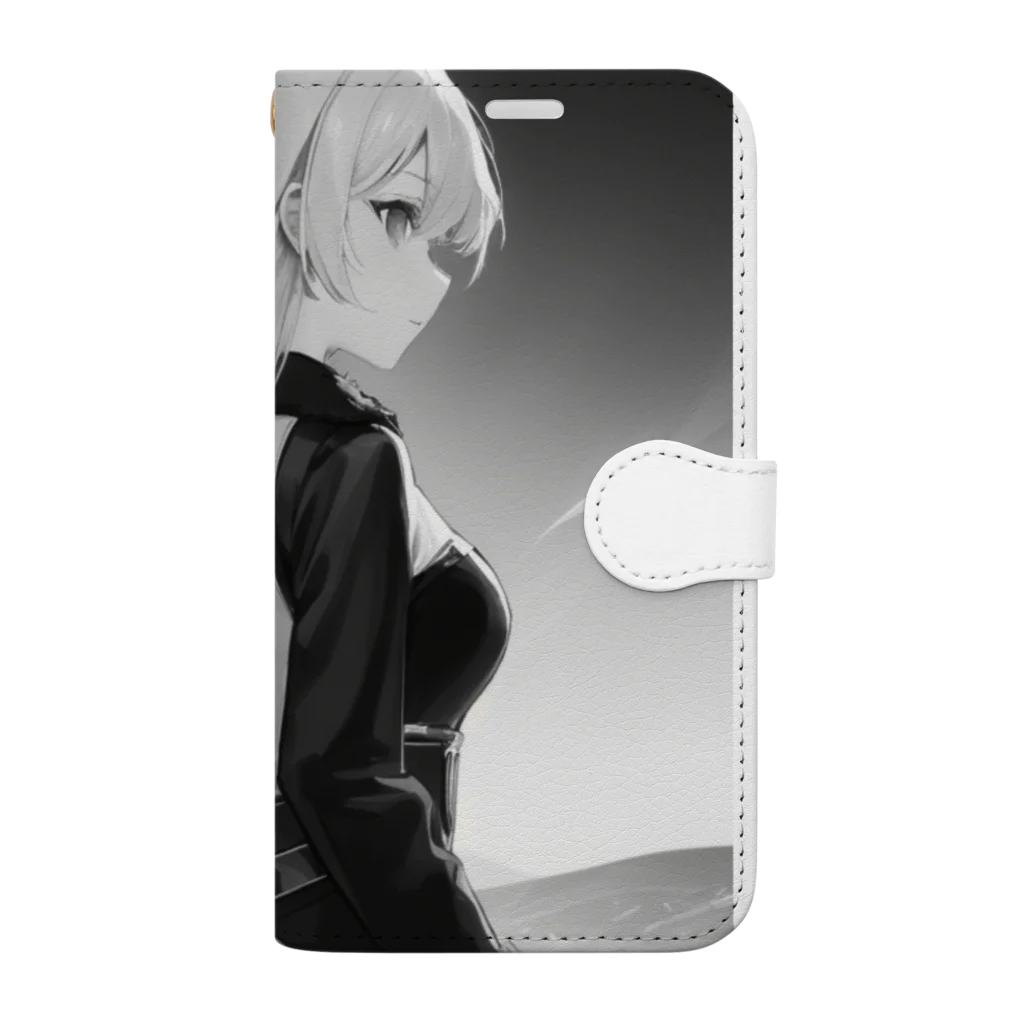 ラビットホーム（RH）のモノクロ兎の少女 Book-Style Smartphone Case