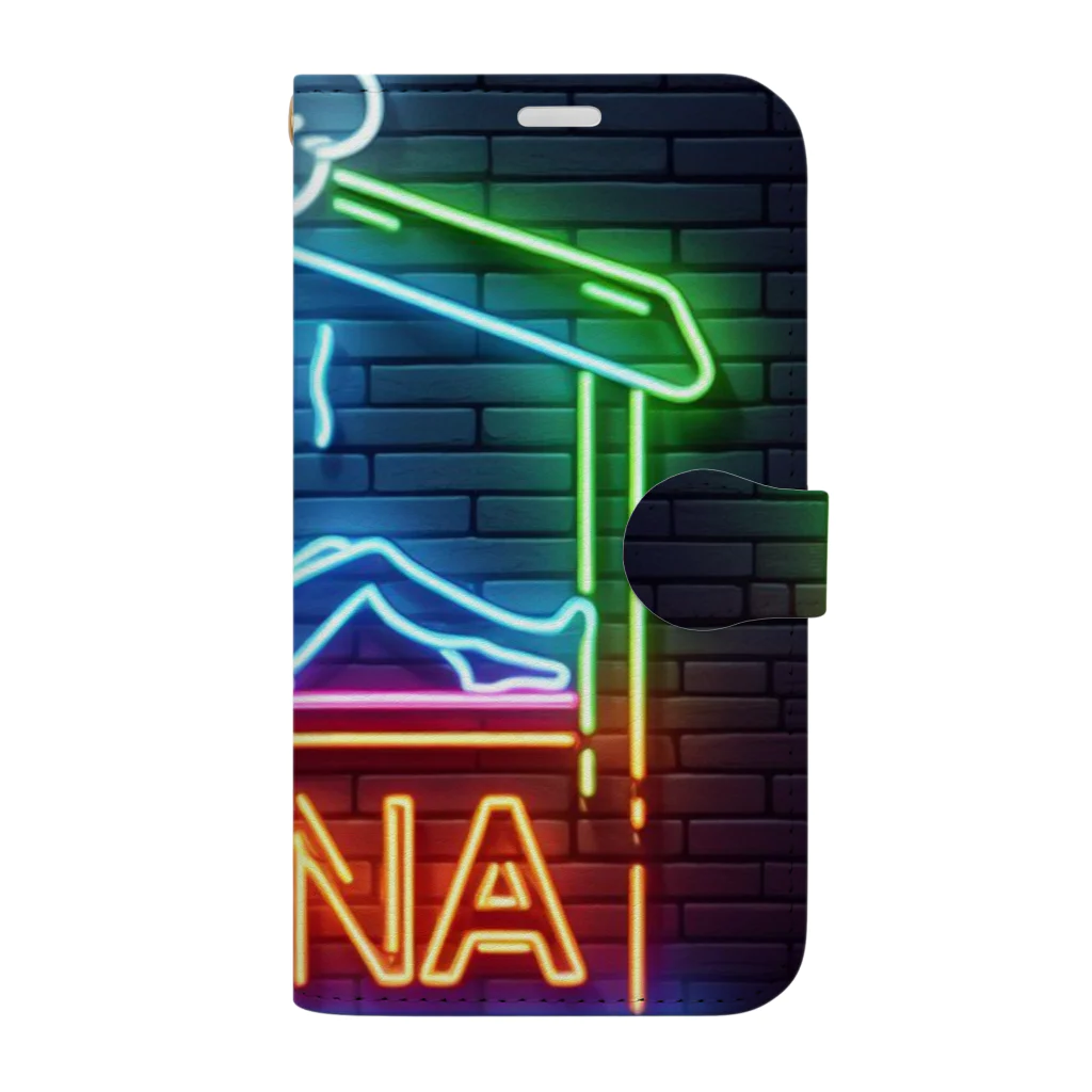 N SAUNA LOGOのネオン風サウナロゴ2 手帳型スマホケース